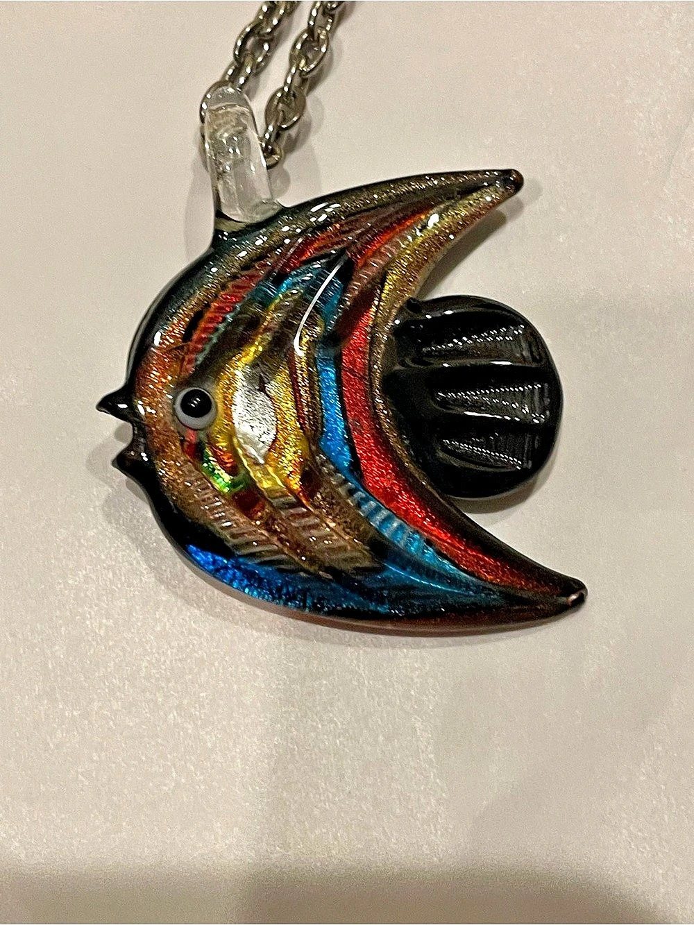 Multicolor Fish Pendant Necklace Like New